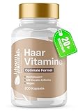 Haar Vitamine - 200 Kapseln - Hochdosiert mit Biotin, Selen, Zink,...